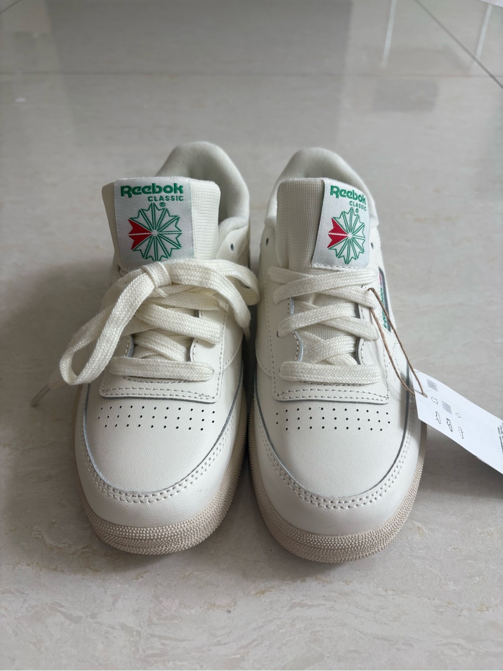 Reebok Kids White Sneakers with Green and Red Logo Accents